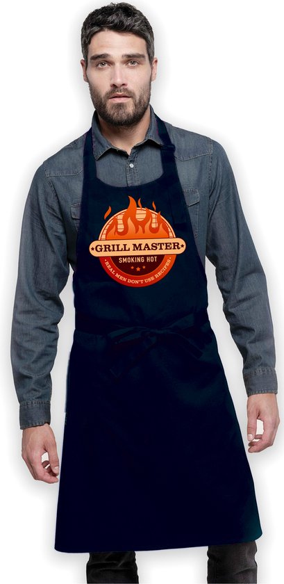 Astuce pour la fête des pères ! - Tablier de cuisine Grill Master Smoking Hot - Tablier de cuisine avec texte et impression - Anniversaire de fête d'anniversaire de BBQ de Vaderdag - Marine