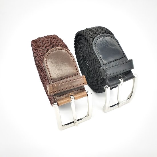 2 pack deal - Elastische broekriem Stretch riem Vlecht riem Gevlochten riem Elastiek riem - unisex - Kleur -Bruin -Zwart