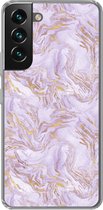 Geschikt voor Samsung Galaxy S22 hoesje - Abstract - Marmer print - Goud - Paars - Patroon - Siliconen Telefoonhoesje