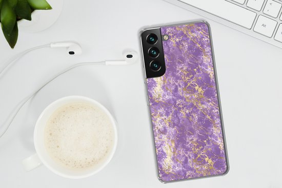 Convient pour coque Samsung Galaxy S22 - Impression marbrée - Luxe - Violet - Or - Motifs - Coque de téléphone en Siliconen