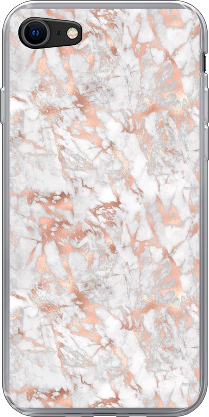 Geschikt voor iPhone 7 hoesje - Marmer print - Rose goud - Luxe - Patronen - Siliconen Telefoonhoesje