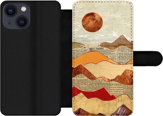 Étui pour téléphone Bookcase iPhone 13 Mini - Vintage - Journal - Imprimé marbré - Avec poches - Étui portefeuille avec fermeture magnétique