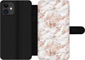 Bookcase Geschikt voor iPhone 12 Pro Max telefoonhoesje - Rose goud - Patroon - Marmer print - Luxe - Met vakjes - Wallet case met magneetsluiting