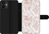 Bookcase Geschikt voor iPhone 12 telefoonhoesje - Marmer print - Rose goud - Luxe - Patronen - Met vakjes - Wallet case met magneetsluiting