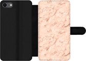 Bookcase Geschikt voor iPhone 7 telefoonhoesje - Marmer print - Roségold - Patronen - Luxe - Met vakjes - Wallet case met magneetsluiting