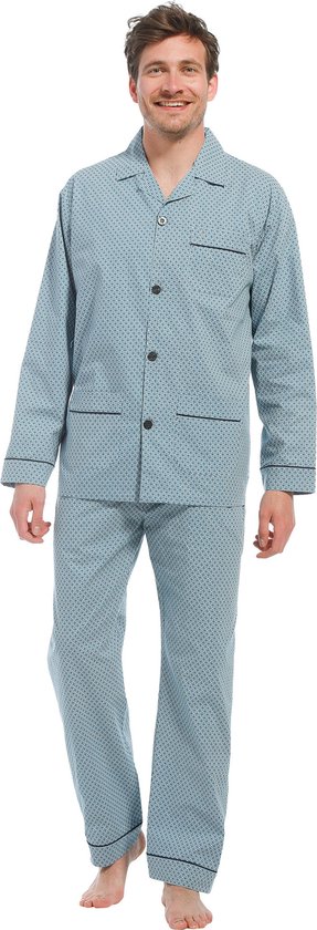 Robson Heren pyjama katoen knoopsluiting - 512 - 62 - Blauw.
