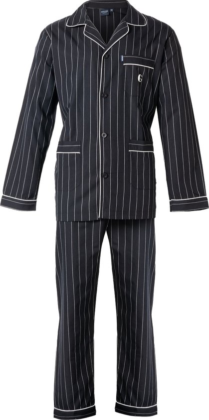 Gentlemen - heren pyjama 9433 - poplin katoen - zwart met krijtstreep - maat 48