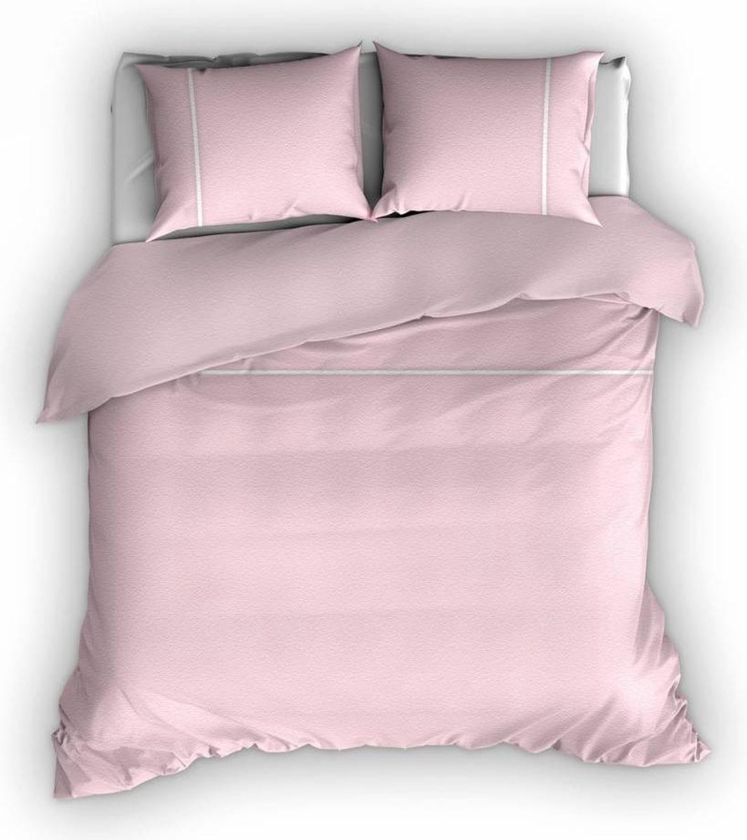 Romanette Duchesse flanel dekbedovertrek - Roze/wit - Lits-jumeaux (240x200/220 cm + 2 slo