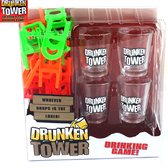 SET Drankspel STOELEN Stapelen Jenga Drunken Tower Vallende Stoelen - Tipsy Tower Gezelschapsspel incl 4 shotglaasjes - Nieuw Drank Spel