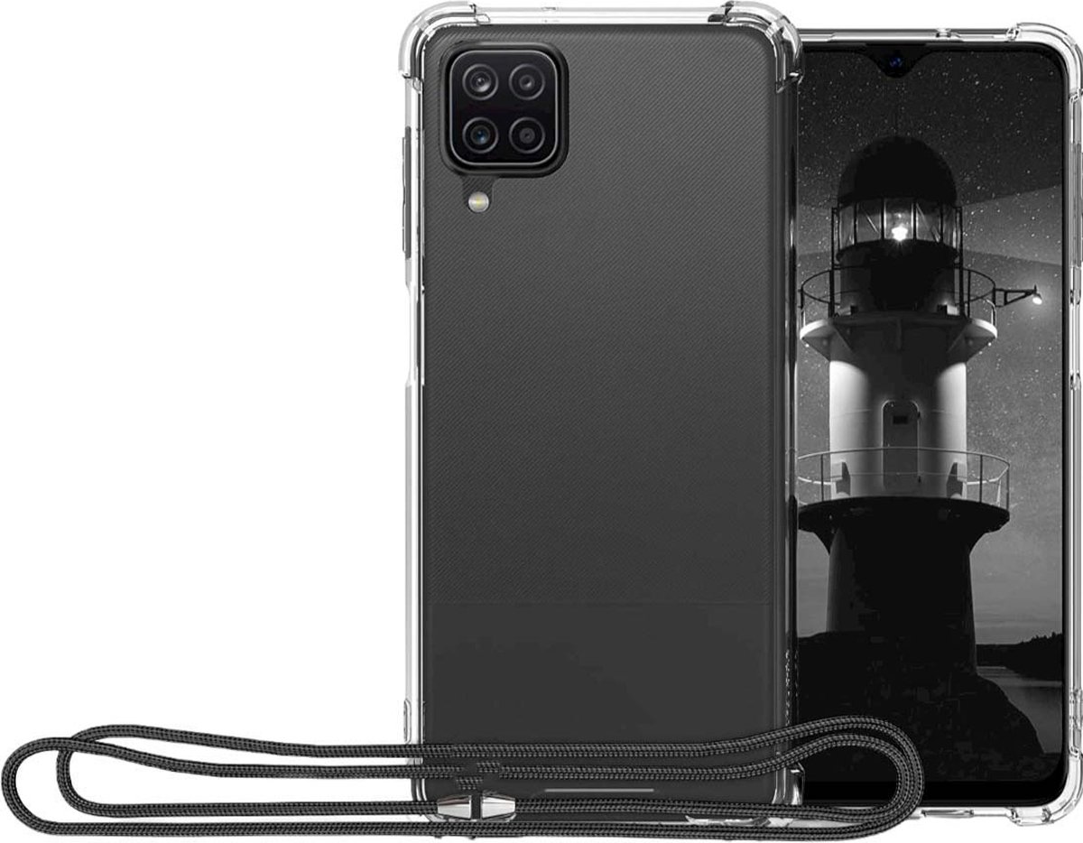 Arara Silicone Hoesje geschikt voor Samsung Galaxy A22 / 4G Transparant Hoesje met Zwarte draagkoord / Backcover / Case / Samsung