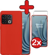 Hoesje Geschikt voor OnePlus 10 Pro Hoesje Siliconen Case Hoes Met 2x Screenprotector - Hoes Geschikt voor OnePlus 10 Pro Hoes Cover Case - Rood