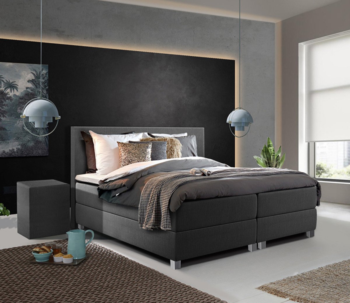 Beddenhut - Hotel collection - 160 x 200 - Zwart - Complete boxspring + Topmatras & 4 seizoenen dekbed