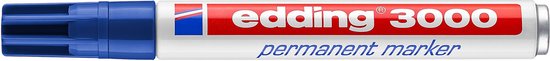 Blauwe edding 3000 permanente marker met gesloten dop.