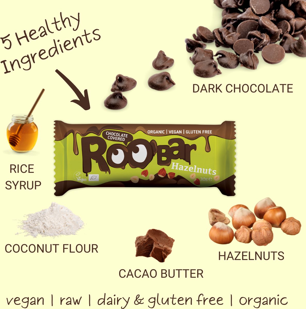 Roo'Bar | Chocolate Covered | Hazelnut Bar | Box 16 stuks