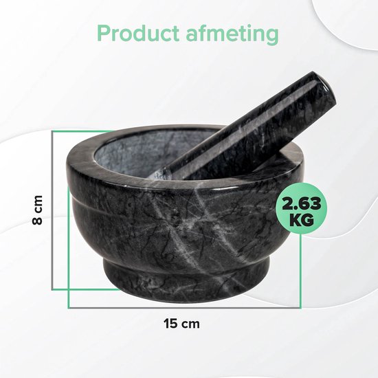Coninx Vijzel met Stamper - Zwart Marmer Kruidenstamper - Mortier en Stamper Gepolijst - 15 x 8 cm
