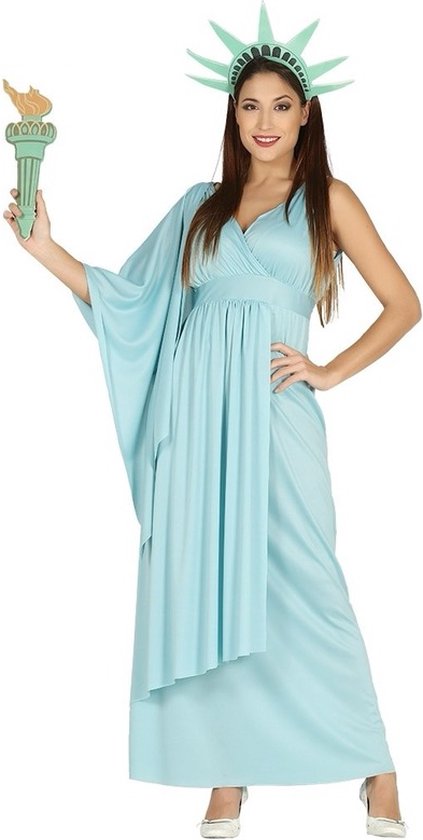 Vrijheidsbeeld verkleedjurk voor dames - verkleed kostuum - lichtblauw - USA/Amerika M/L