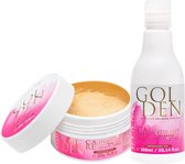 Golden Protein pakket 300 ml shampoo + 300 ml haarmasker voor thuiszorg na de behandeling proteine haar stijlen zonder parabenen, sulfaten en siliconen voor Optimale Hydratatie en Anti-Frizz