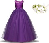 Robe de communion robe de demoiselle d'honneur robe de mariée violet 134-140 (140) robe de soirée robe de princesse + guirlande de fleurs gratuite