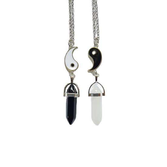 Bixorp Friends & Gems BFF ketting voor 2 Yin Yang 2 helften met Obsidiaan & Bergkristal Edelstenen - Zilverkleurig - Vriendschapsketting Meisjes Edelsteen - Best Friends Ketting Vriendschap Cadeau voor Twee