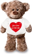 Lieve oma we miss you pluche teddybeer knuffel 24 cm wit t-shirt met rood hartje - lieve oma we miss you / cadeau knuffelbeer