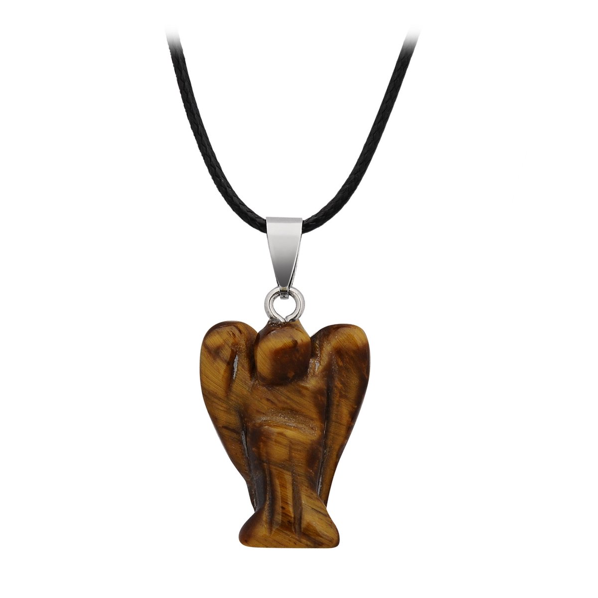 Bixorp Gems Edelsteen Ketting met Tijgeroog Engel Hanger aan Koord - Edelstenen Sieraad - Spiritueel Cadeau voor Vrouwen & Meisjes