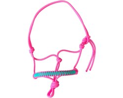 Touwhalster ‘Zigzag’ roze-mintgroen maat Pony |roze, licht, halster, grondwerk, paard, neon roze, groen, mint, pastel