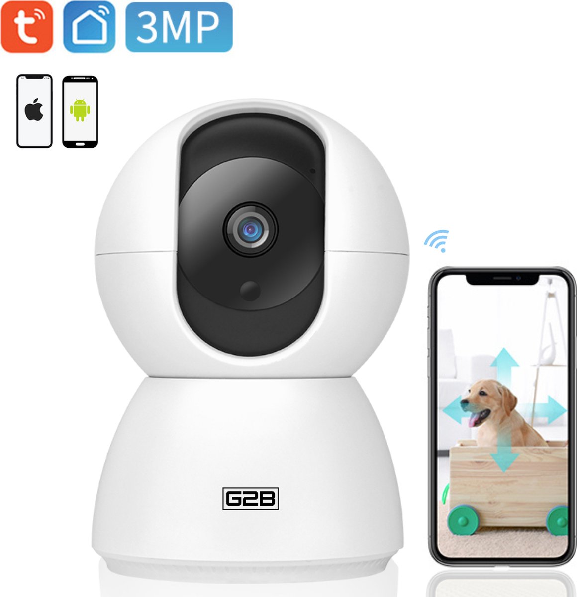 G2B® Huisdiercamera met App - Intelligente Hondencamera - Dog & Pet Camera Hond - WiFi - 3MP Super HD 1536p - Nachtzicht - Professioneel
