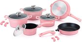14 delige pannenset - Roze - Nieuw Model 2021 Geschikt voor Alle Warmtebronnen! roze! afneembare handgreep - Marmeren interieur- pannen set