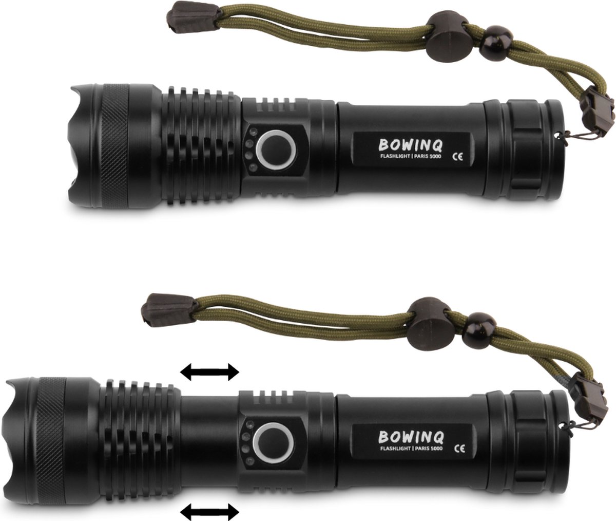 BOWINQ Paris 5000 - Zaklamp LED oplaadbaar - 1500 lumen - Ook op AAA-batterijen - Zoomfunctie - IP65 waterdicht - Voor noodpakket en kamperen — cadeau in Sport & Outdoor - foto 6