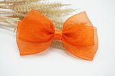 Organza Basic haarstrik - Kleur Mandarijn oranje - Haarstrik - Glanzende haarstrik  - Exclusieve haaraccessoires - Bows and Flowers