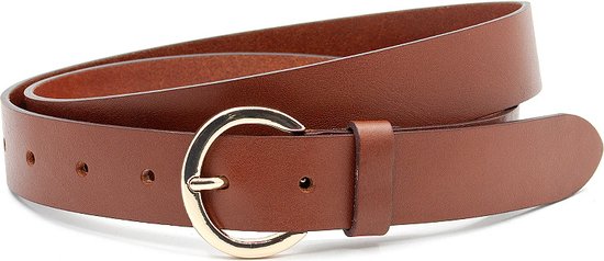 Ceinture femme cognac 3 cm de large - Cognac - Casual - Cuir véritable - Tour de taille : 95cm - Longueur totale ceinture : 110cm