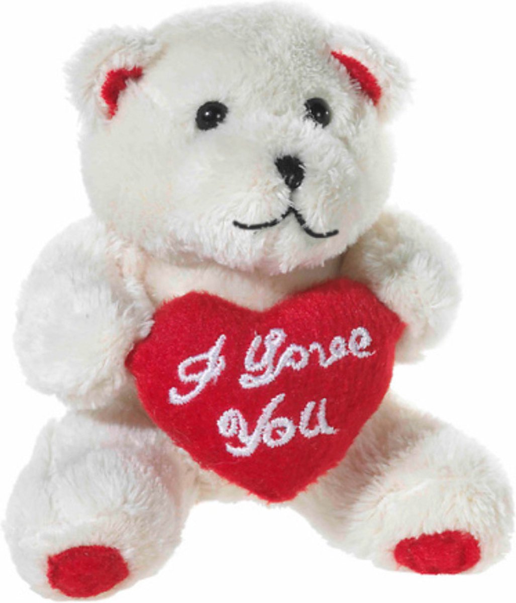 Heunec Pluche knuffelbeertje - 10 cm - I LOVE YOU hartje - liefdes knuffeltje