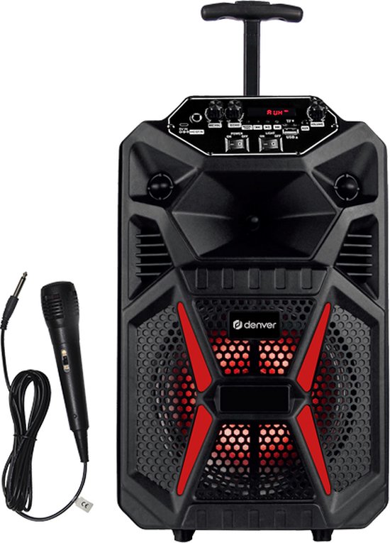 Denver Karaoke Set Incl. Microfoon - Discolichten - Bluetooth Speaker Partybox - 8 inch - AUX / USB / MicroSD / FM Radio - TSP120