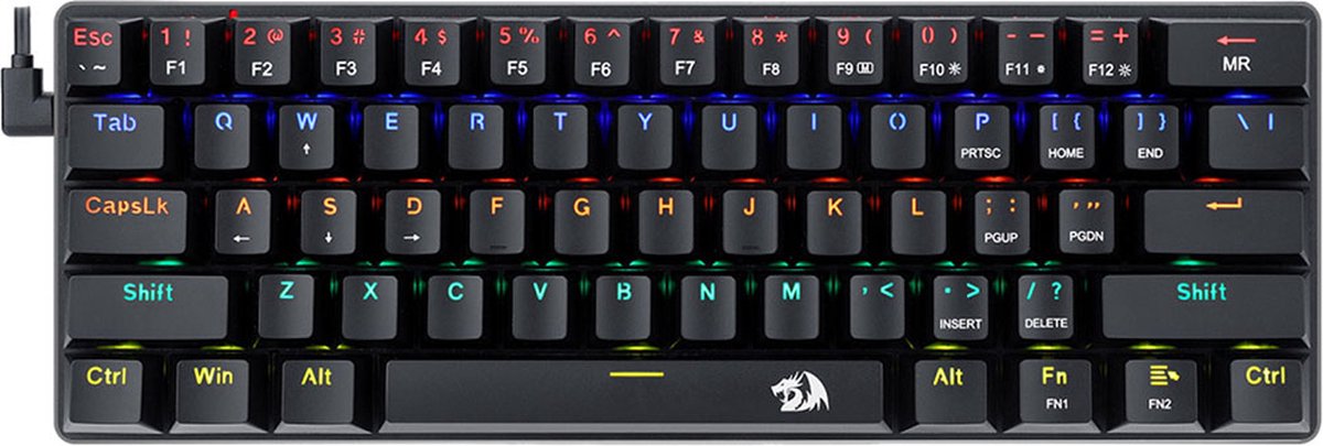 Redragon Jax K613 Rainbow 60% Gaming Toetsenbord - compact ergonomisch toetsenbord