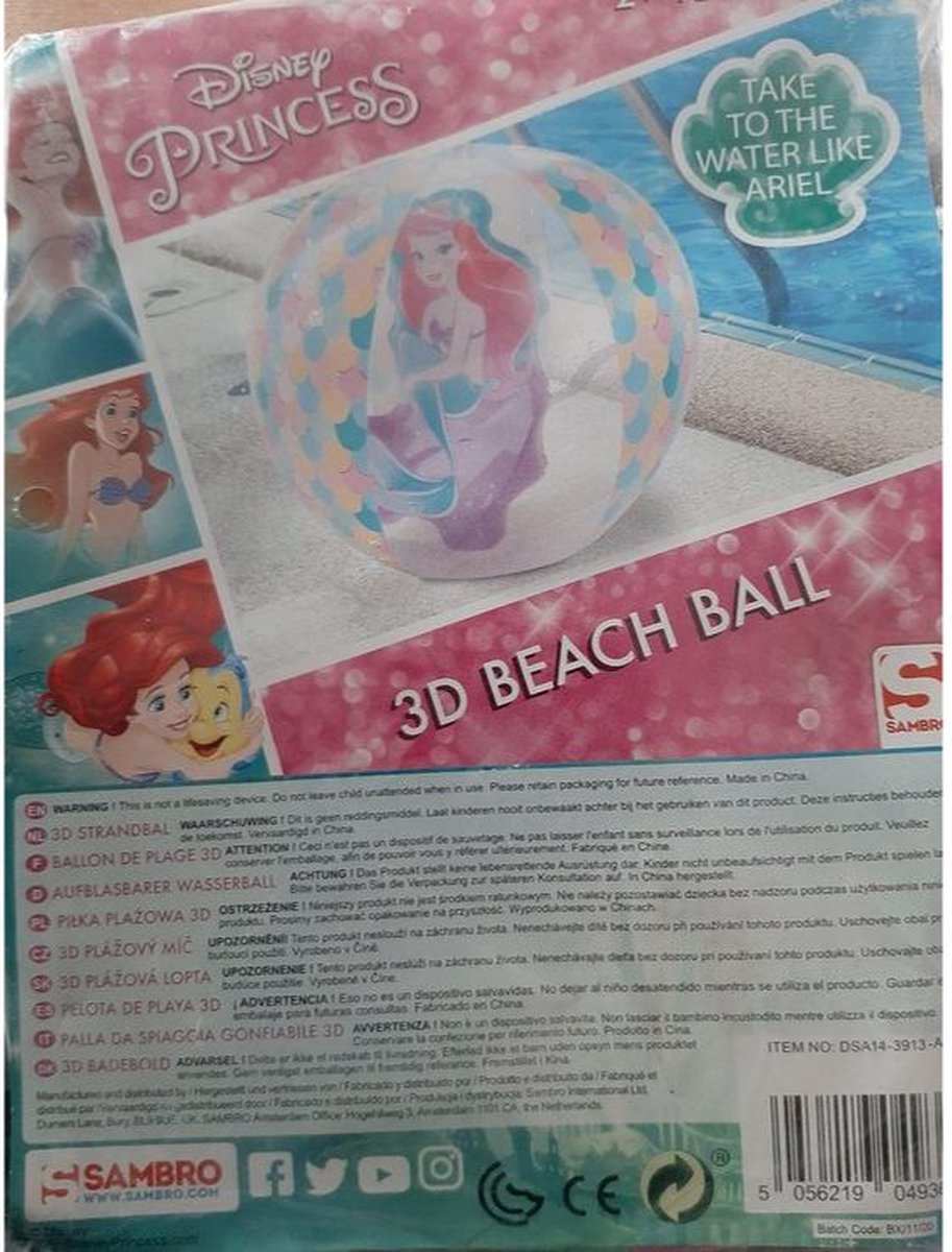 3D Strandbal Disney Princess - Roze / Multicolor - Kinderen - Strand - Zomer - Feest