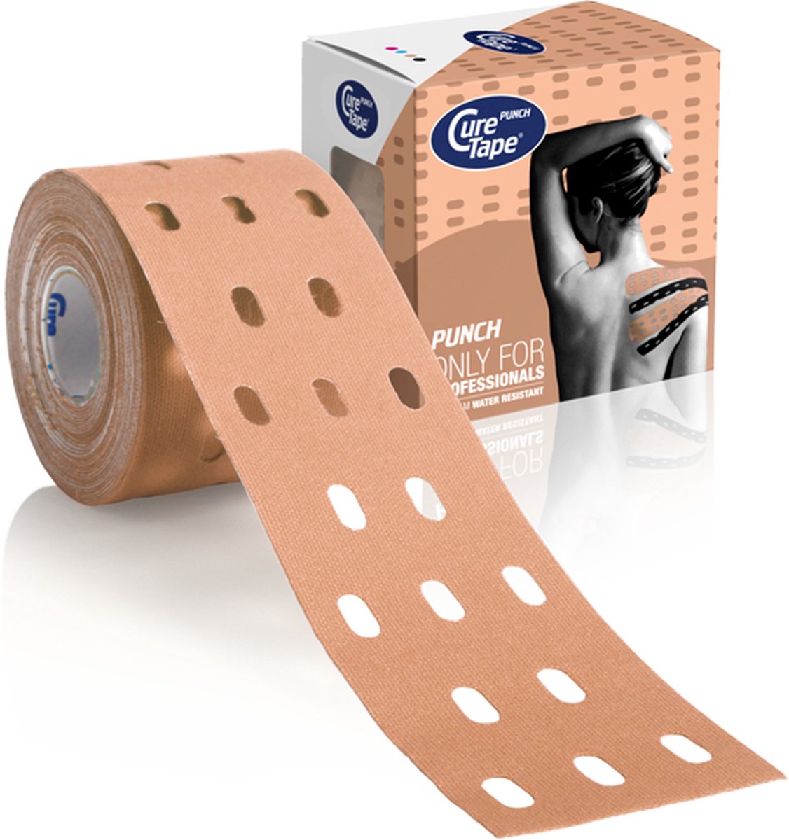 CureTape® Punch - KinesioTape - Beige - 5 cm x 5 m - Kinesiotape met gaten - FysioTape - Tape met gatenpatroon - Werkt sterker op huid en fascie - 5cm x 5m - Veel gebruikt voor pijndemping en lymfedrainage