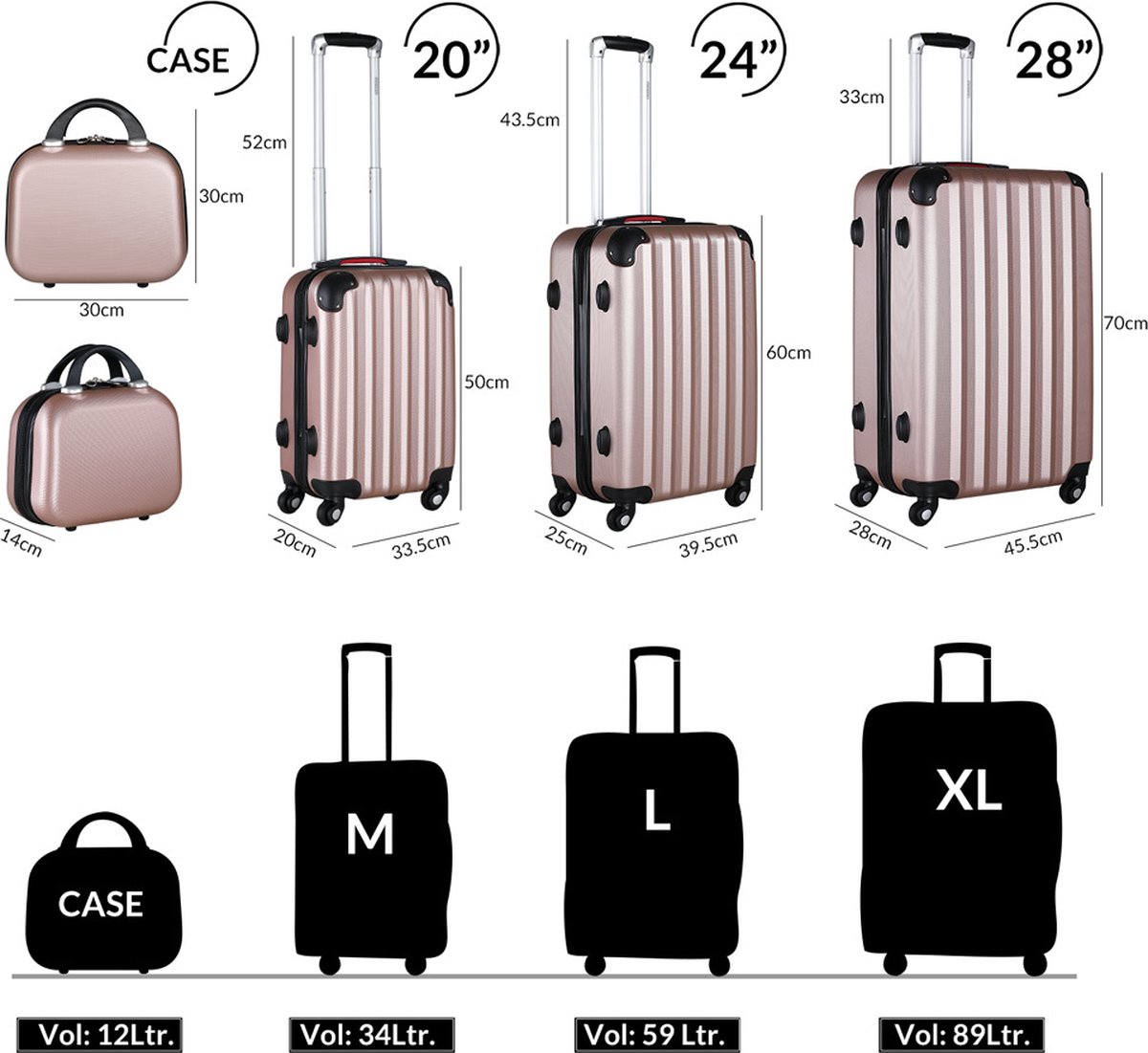 ABS Monzana ® Voyage valise coque rigide valise set 4 roulettes trolley choix de couleur PC 