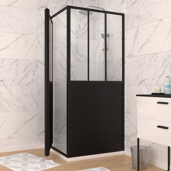 Paroi latérale Aurlane pour porte de douche 80x200cm - profils noir mat -  verre... | bol.com