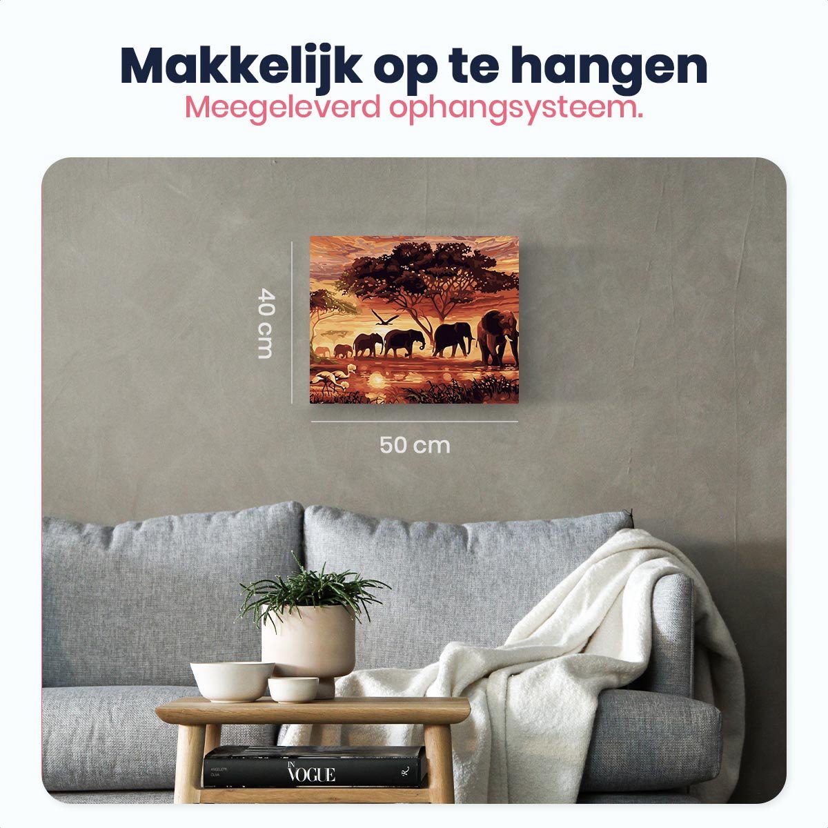 Eagle® Schilderen op Nummer Volwassenen - Olifanten - Gespannen op Houten Frame - 50x40cm — afbeelding 6