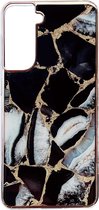 Casemania Hoesje Geschikt voor Samsung Galaxy S21 FE Zwart - Siliconen Marmer Back Cover