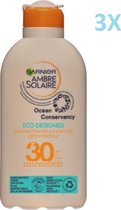 Garnier Ambre Solaire Ocean | 3 STUKS | Protect Zonnebrandcrème SPF 30 | Verpakking van rerecycled oceaanplastic | 200 ml