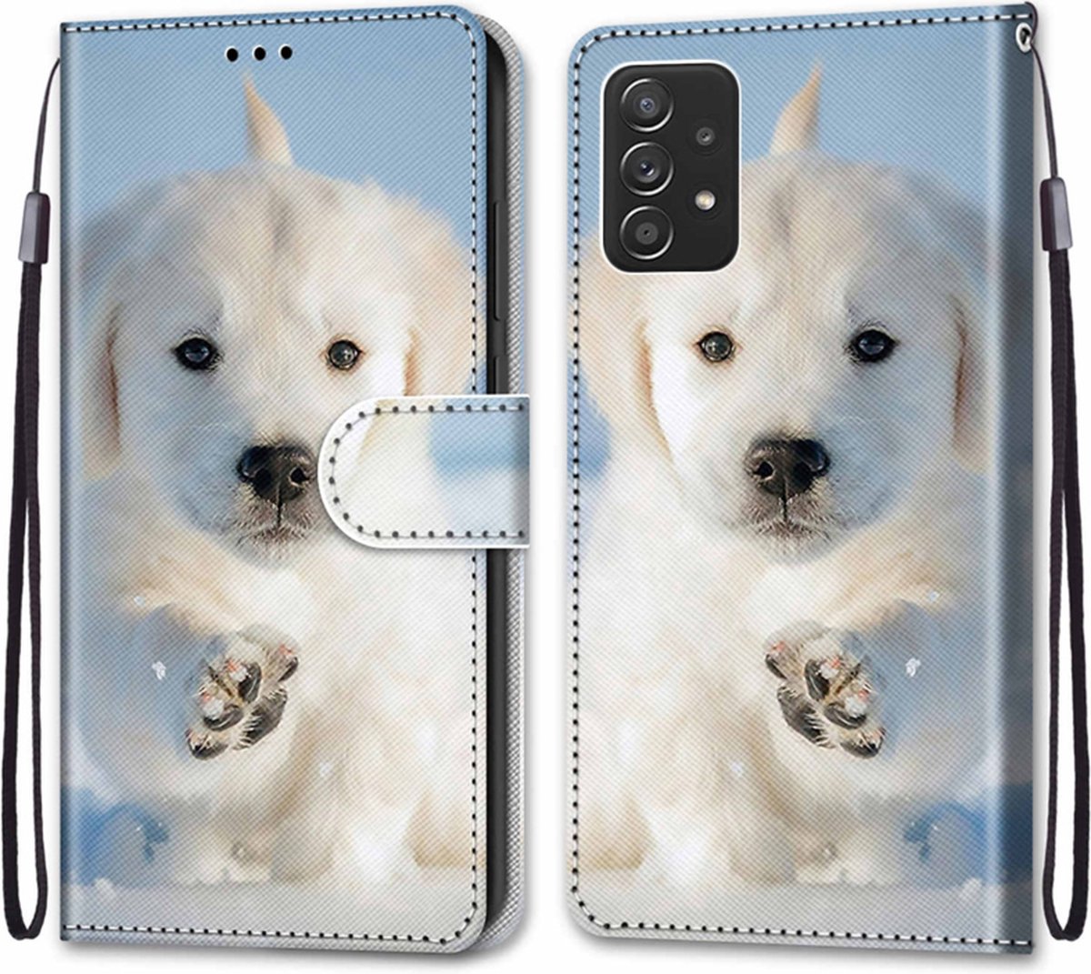BookCover Hoes Etui voor Samsung Galaxy A53 Puppy in de Sneeuw