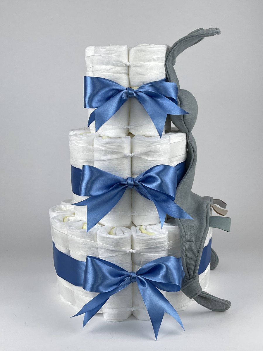 Chouette-Chouette | Luiertaart Jongen | Kraamcadeau | Geboorte | Babyshower | Konijn Snoes Grey-Blue - diep Blauw Chouette-Chouette | Luiertaart Jongen | Kraamcadeau | Geboorte | Babyshower | Konijn Snoes Grey-Blue - diep Blauw