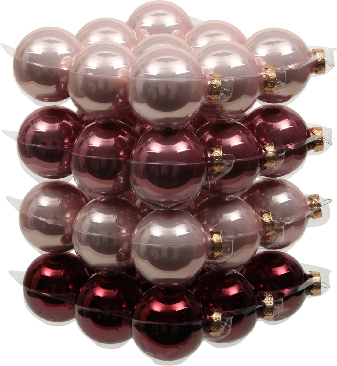 72x stuks Kerstversiering kerstballen roze tinten van glas - 6 cm - mat/glans - Kerstboomversiering