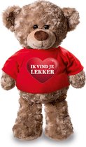 Knuffelbeer ik vind je lekker met rood shirtje met rood hartje 24 cm - Valentijn/ romantisch cadeau