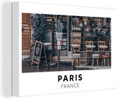 Canvas Schilderij Parijs - Frankrijk - Café - 90x60 cm - Wanddecoratie