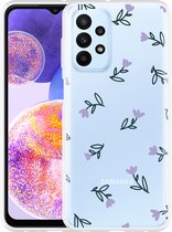 Hoesje Geschikt voor Samsung Galaxy A23 Paarse Bloemen