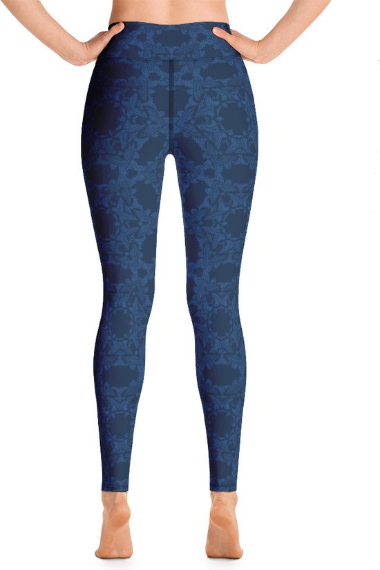 Sportlegging - design Grace in Lace - High Waist - Dry Fit - High Performance - 4way stretch- unieke print - UPF 50+ - Hardloop - Yoga - Fitness - Dans - Pilates - Training - sportbroek - donkerblauw klassiekblauw - maat L van Merkloos — afbeelding 3