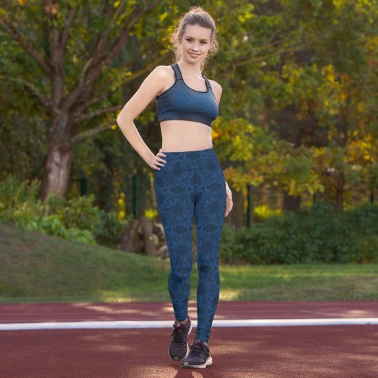 Sportlegging - design Grace in Lace - High Waist - Dry Fit - High Performance - 4way stretch- unieke print - UPF 50+ - Hardloop - Yoga - Fitness - Dans - Pilates - Training - sportbroek - donkerblauw klassiekblauw - maat M van Merkloos — afbeelding 2
