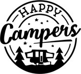 Happy camper sticker - Grappige auto stickers - Camper sticker - Caravan sticker - Auto accessories - Stickers volwassenen - 21 x 22 cm - Zwart - 228